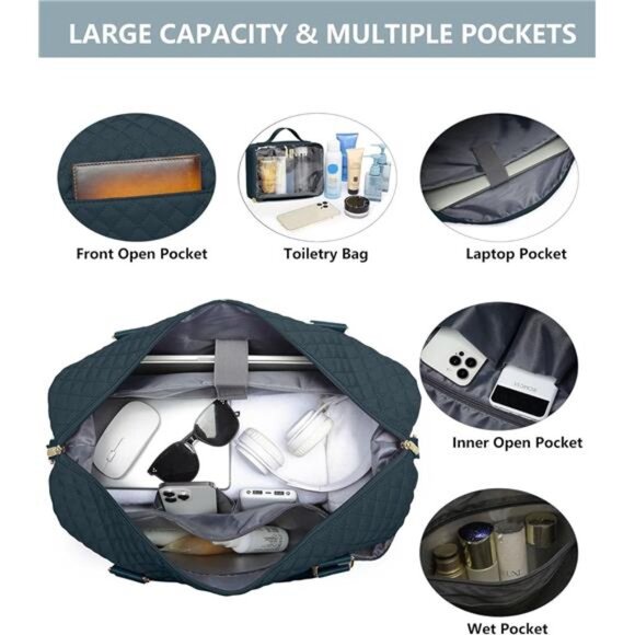 Women's Travel Weekender Bags Carry On Duffel Bags with Shoe Compartment - Picture 2 of 5